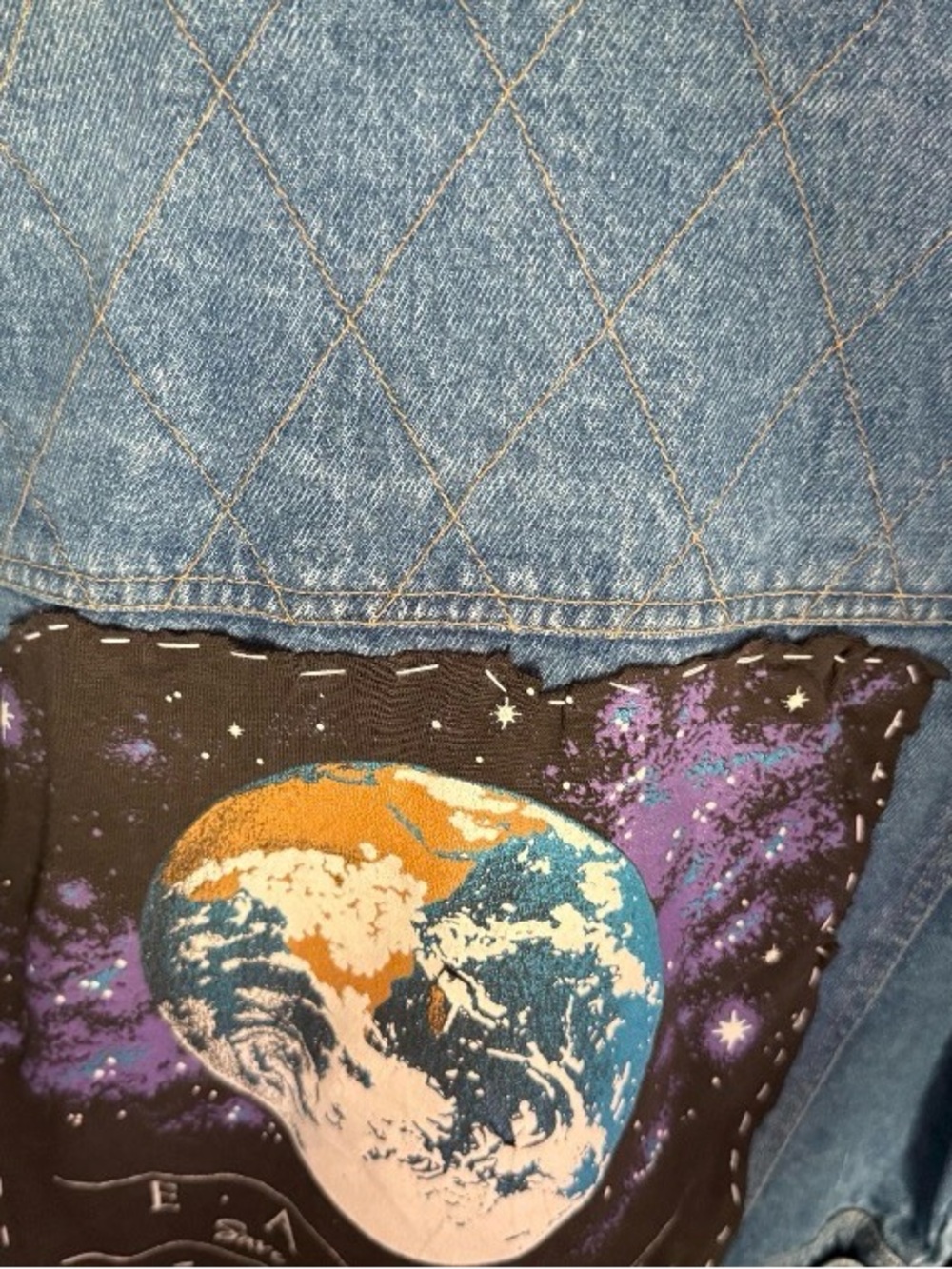 Custom Denim Jacket with Earth Graphic Patch by AHA NYC small - Picture 5 of 8